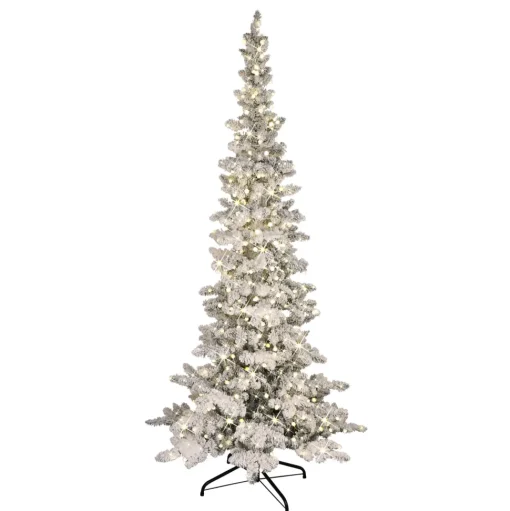 Outlet The Holiday Aisle 7.5' H White/Green Realistic Artificial Pine Flocked/Frosted Christmas Tree With 400 Lights Led