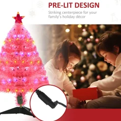 New The Holiday Aisle 3' Pink Pine Artificial Christmas Tree With 90 Colored & Clear Lights