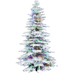 Sale Christmas Time 6.5' White Pine Artificial Christmas Tree With 400 Multi-Color Lights