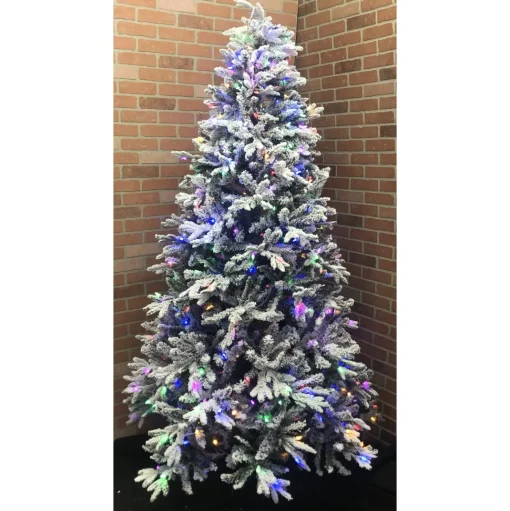 Hot The Holiday Aisle 7.5' White/Green Fir Flocked/Frosted Christmas Tree With 750 Lights Color Changing/Combination And Pulsing/Blinking