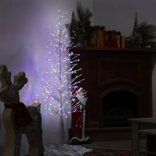 Outlet The Holiday Aisle Bevins 73" H Slender Matte Silver Realistic Artificial Foil Christmas Tree With 360 Led And Pinecones