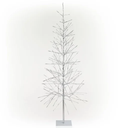 Outlet The Holiday Aisle Bevins 73" H Slender Matte Silver Realistic Artificial Foil Christmas Tree With 360 Led And Pinecones