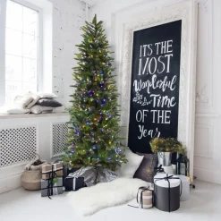 Online The Holiday Aisle Carmel Slim Green Pine Trees Artificial Christmas Tree With 550 With Colored And White Led String Lights