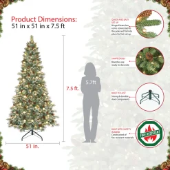 Hot The Holiday Aisle Carolina Pine 7.5' Blue/Green Pine Artificial Christmas Tree With 450 Clear/White Lights