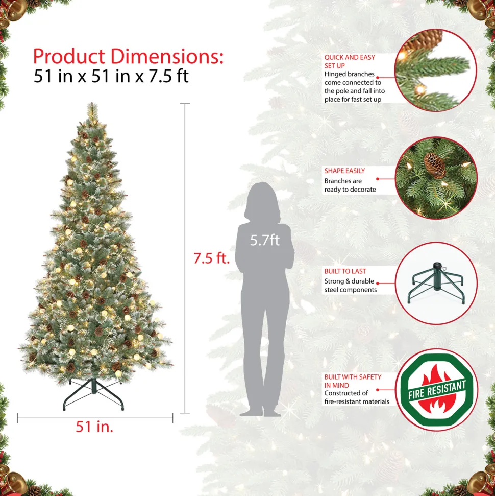 Hot The Holiday Aisle Carolina Pine 7.5' Blue/Green Pine Artificial Christmas Tree With 450 Clear/White Lights