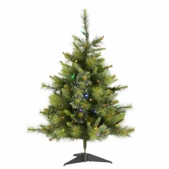 Hot The Holiday Aisle Cashmere 3' Green Pine Artificial Christmas Tree With 100 Dura-Lit Multi-Colored Lights With Stand