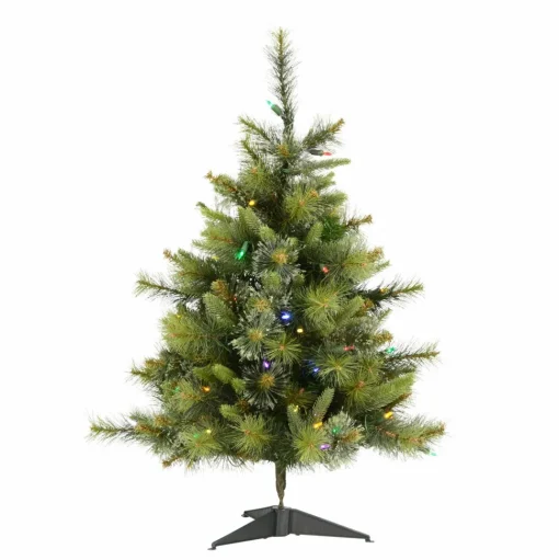 Hot The Holiday Aisle Cashmere 3' Green Pine Artificial Christmas Tree With 100 Dura-Lit Multi-Colored Lights With Stand