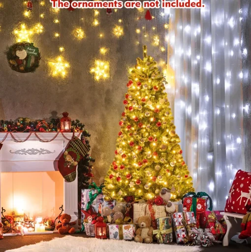 Shop Costway Green Pine Cashmere Christmas Tree With Led Lights
