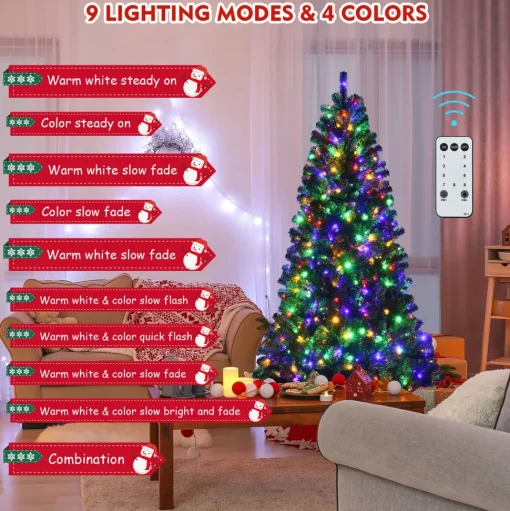 Shop Costway Green Pine Cashmere Christmas Tree With Led Lights
