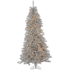Best Sale The Holiday Aisle Curly 7.5' Silver Tinselartificial Christmas Tree With 550 Clear White Lights