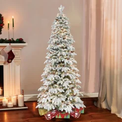 Best The Holiday Aisle Flocked Slim Montville 7.5' Green/White Spruce Artificial Christmas Tree With 450 Clear/White Lights