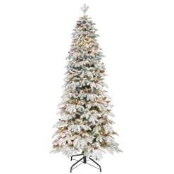 Best The Holiday Aisle Flocked Slim Montville 7.5' Green/White Spruce Artificial Christmas Tree With 450 Clear/White Lights