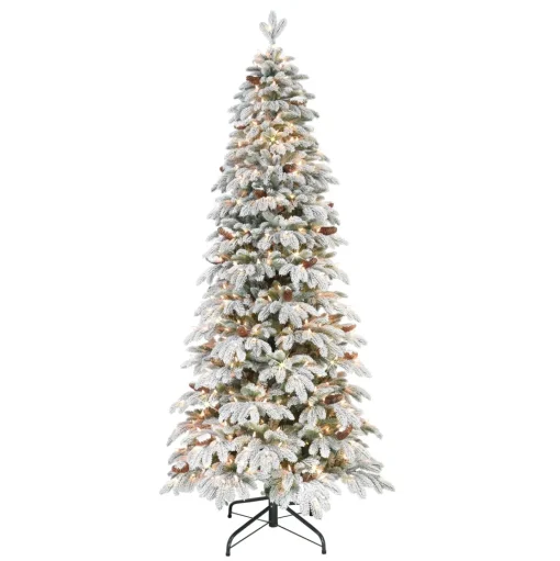 Best The Holiday Aisle Flocked Slim Montville 7.5' Green/White Spruce Artificial Christmas Tree With 450 Clear/White Lights