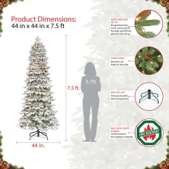 Best The Holiday Aisle Flocked Slim Montville 7.5' Green/White Spruce Artificial Christmas Tree With 450 Clear/White Lights