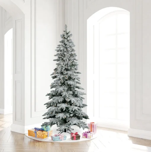 Fashion The Holiday Aisle Flocked Utica 9' White/Green Fir Trees Artificial Christmas Tree With 600 Incandescent With Stand