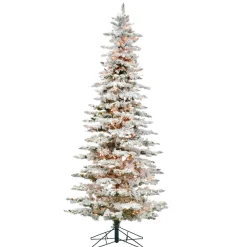 Fashion The Holiday Aisle Flocked Utica 9' White/Green Fir Trees Artificial Christmas Tree With 600 Incandescent With Stand