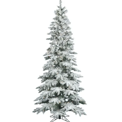 Fashion The Holiday Aisle Flocked Utica 9' White/Green Fir Trees Artificial Christmas Tree With 600 Incandescent With Stand