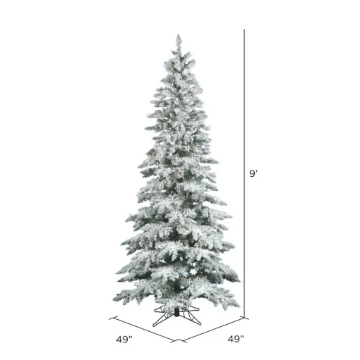 Fashion The Holiday Aisle Flocked Utica 9' White/Green Fir Trees Artificial Christmas Tree With 600 Incandescent With Stand