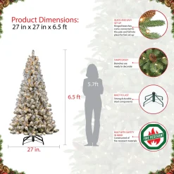 New The Holiday Aisle Flocked Virginia Pine 6.5' Green/White Pine Artificial Christmas Tree With 300 Clear/White Lights