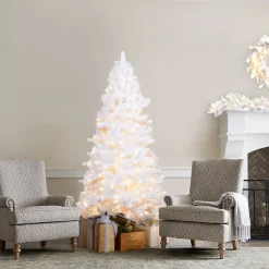 Discount Martha Stewart Flocked White Spruce Artificial Christmas Tree With Clear/White Lights