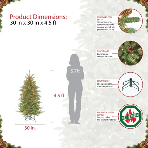 New Andover Mills Fraser Pencil Green Fir Christmas Tree With Clear/White Lights