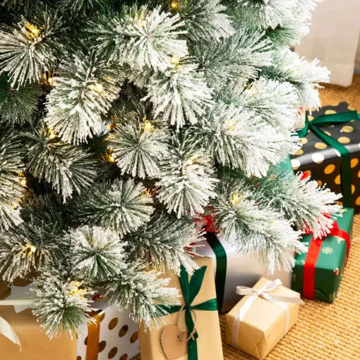 Best The Twillery Co. 7.5Ft Slender Flocked Pine Christmas Tree With 350 Led Lights
