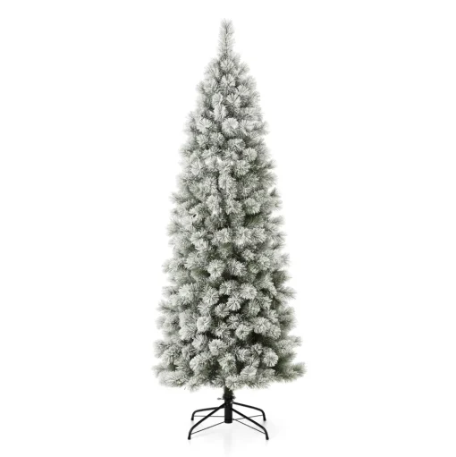 Best The Twillery Co. 7.5Ft Slender Flocked Pine Christmas Tree With 350 Led Lights