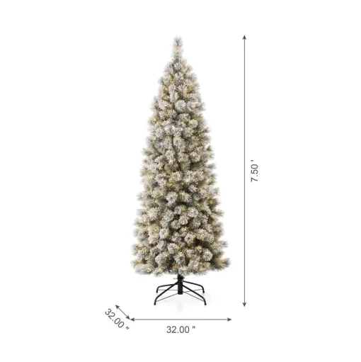 Best The Twillery Co. 7.5Ft Slender Flocked Pine Christmas Tree With 350 Led Lights
