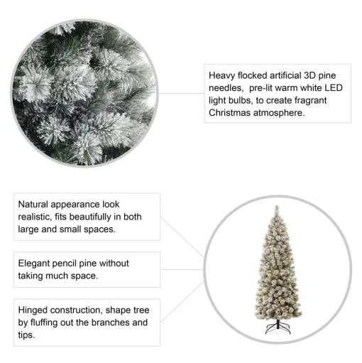 Best The Twillery Co. 7.5Ft Slender Flocked Pine Christmas Tree With 350 Led Lights