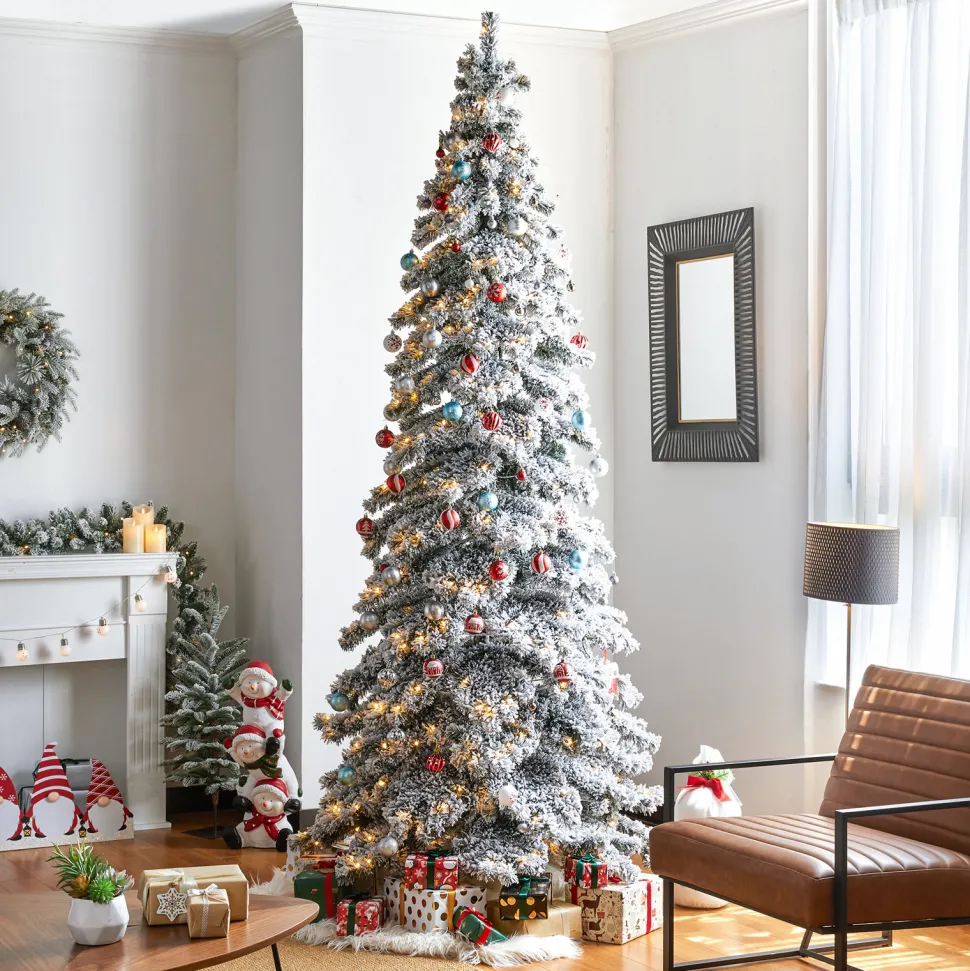 Best The Holiday Aisle 9Ft Slender Flocked/Frosted Spruce Christmas Tree With 500 Led Lights