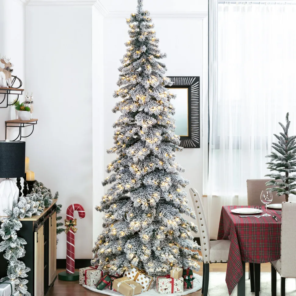 Best The Holiday Aisle 9Ft Slender Flocked/Frosted Spruce Christmas Tree With 500 Led Lights