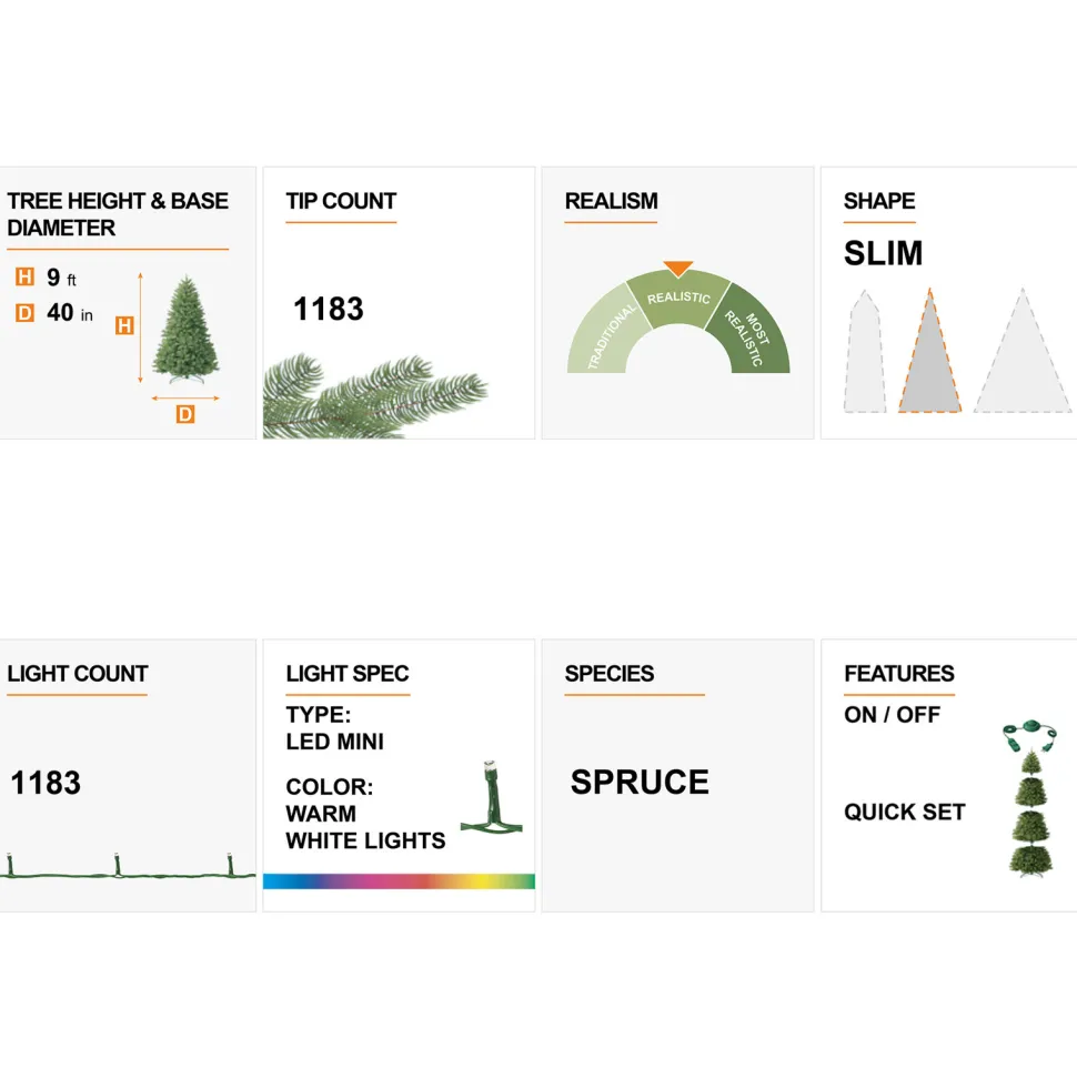 Best The Holiday Aisle 9Ft Slender Flocked/Frosted Spruce Christmas Tree With 500 Led Lights