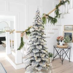 Best The Holiday Aisle 9Ft Slender Flocked/Frosted Spruce Christmas Tree With 500 Led Lights