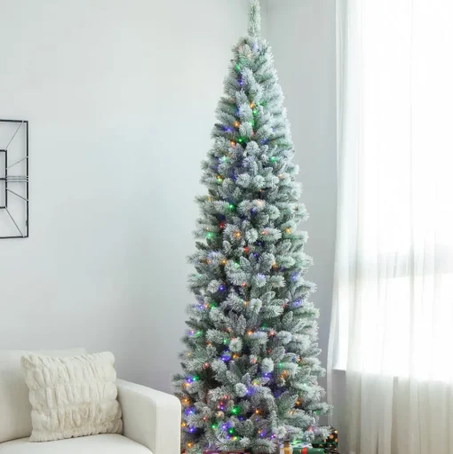 Best The Holiday Aisle 9Ft Slender Flocked/Frosted Artificial Pine Christmas Tree With 450 Led Lights