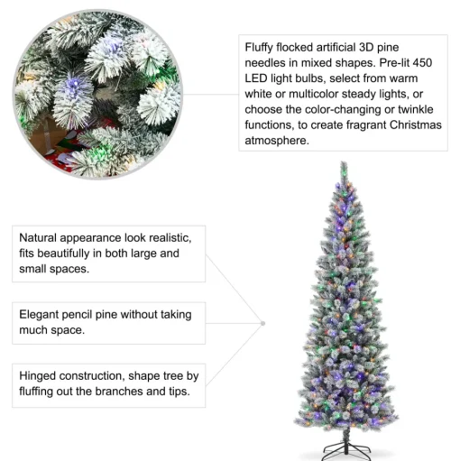 Best The Holiday Aisle 9Ft Slender Flocked/Frosted Artificial Pine Christmas Tree With 450 Led Lights