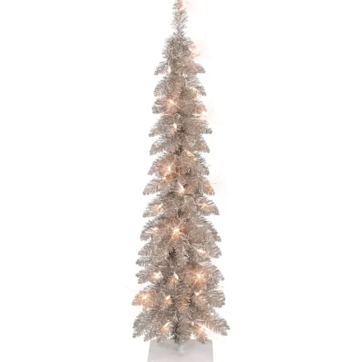 Best Sale The Holiday Aisle Giany 4' H Slender Gold Pine Christmas Tree With 50 Lights