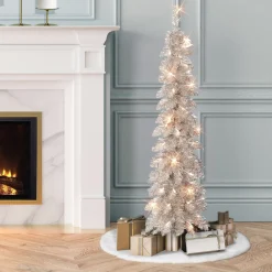Best Sale The Holiday Aisle Giany 4' H Slender Gold Pine Christmas Tree With 50 Lights