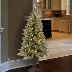 Best Three Posts Glittery Bristle Realistic Artificial Pine Christmas Tree With 150 Led Lights
