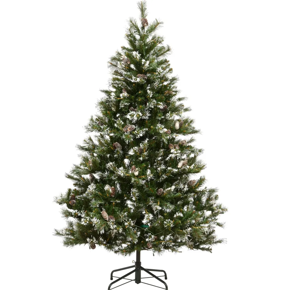 Cheap The Holiday Aisle Glittery Green Artificial Pine Flocked Christmas Tree Pinecones