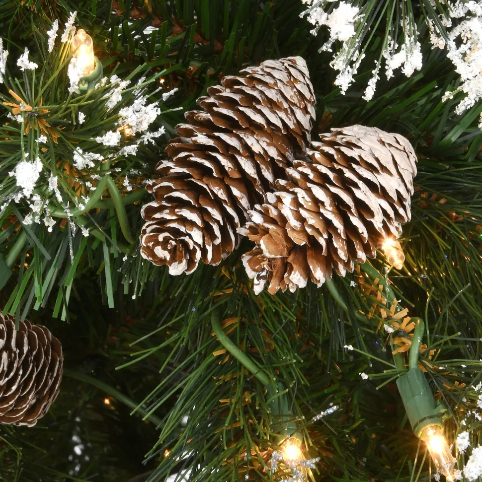 Cheap The Holiday Aisle Glittery Green Artificial Pine Flocked Christmas Tree Pinecones