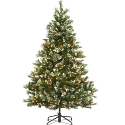 Cheap The Holiday Aisle Glittery Green Artificial Pine Flocked Christmas Tree Pinecones