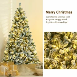 Online The Holiday Aisle Green And White Flocked/Frosted Christmas Tree With Led Lights