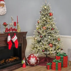 Best Sale The Twillery Co. Green Artificial Fir Flocked/Frosted Christmas Tree With Led Lights