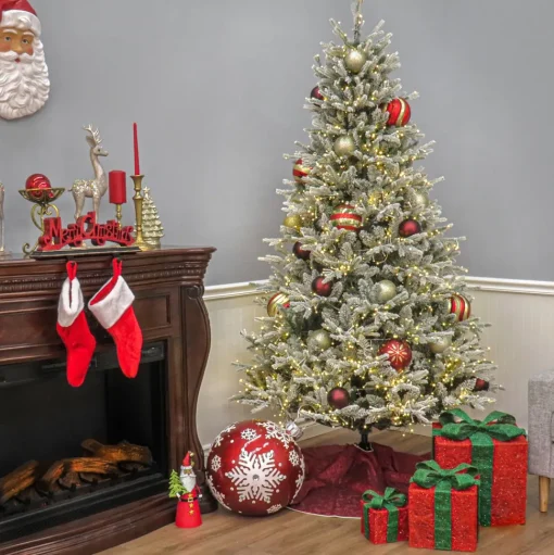 Best Sale The Twillery Co. Green Artificial Fir Flocked/Frosted Christmas Tree With Led Lights