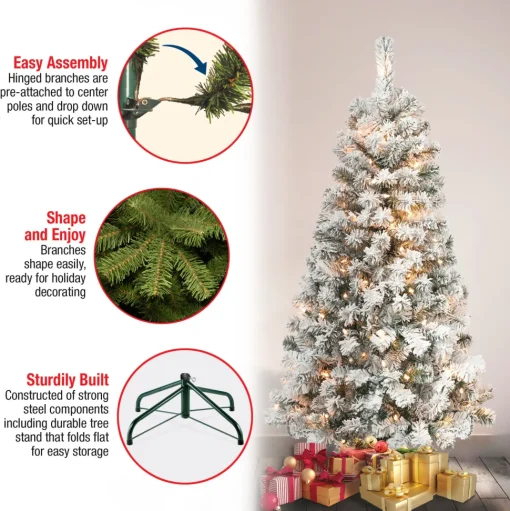 Fashion The Holiday Aisle Green Pine Flocked/Frosted Christmas Tree With 100 Lights