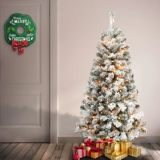 Fashion The Holiday Aisle Green Pine Flocked/Frosted Christmas Tree With 100 Lights