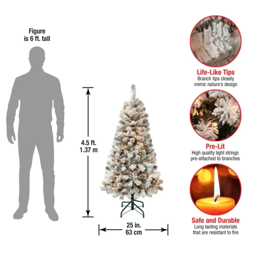 Fashion The Holiday Aisle Green Pine Flocked/Frosted Christmas Tree With 100 Lights
