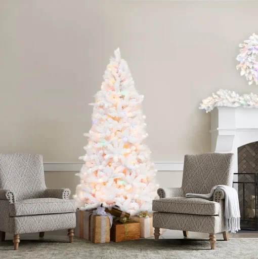 Outlet Martha Stewart Flocked White Spruce Artificial Christmas Tree With Multi-Color Lights