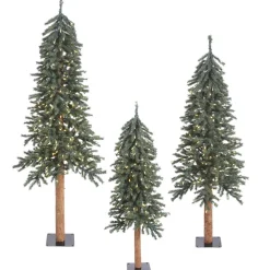 Online The Holiday Aisle Natural Bark Alpine 3 Piece Artificial Christmas Tree Set With 500 Warm White Led Lights