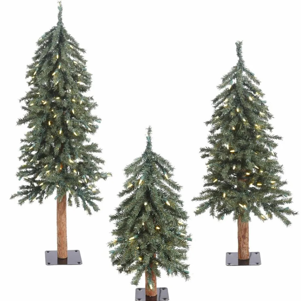 Shop The Holiday Aisle Natural Bark Alpine 3 Piece Artificial Christmas Tree Set With 185 Warm White Lights